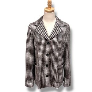 MaxMara Weekend Wool Cashmere Houndstooth Brown  Double Breasted Blazer Coat